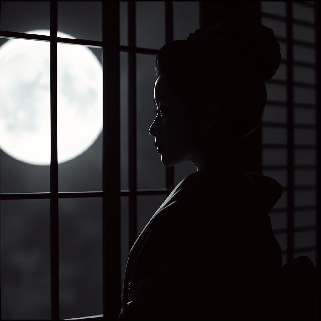 Ethereal Geisha in Film Noir-Inspired Black and White