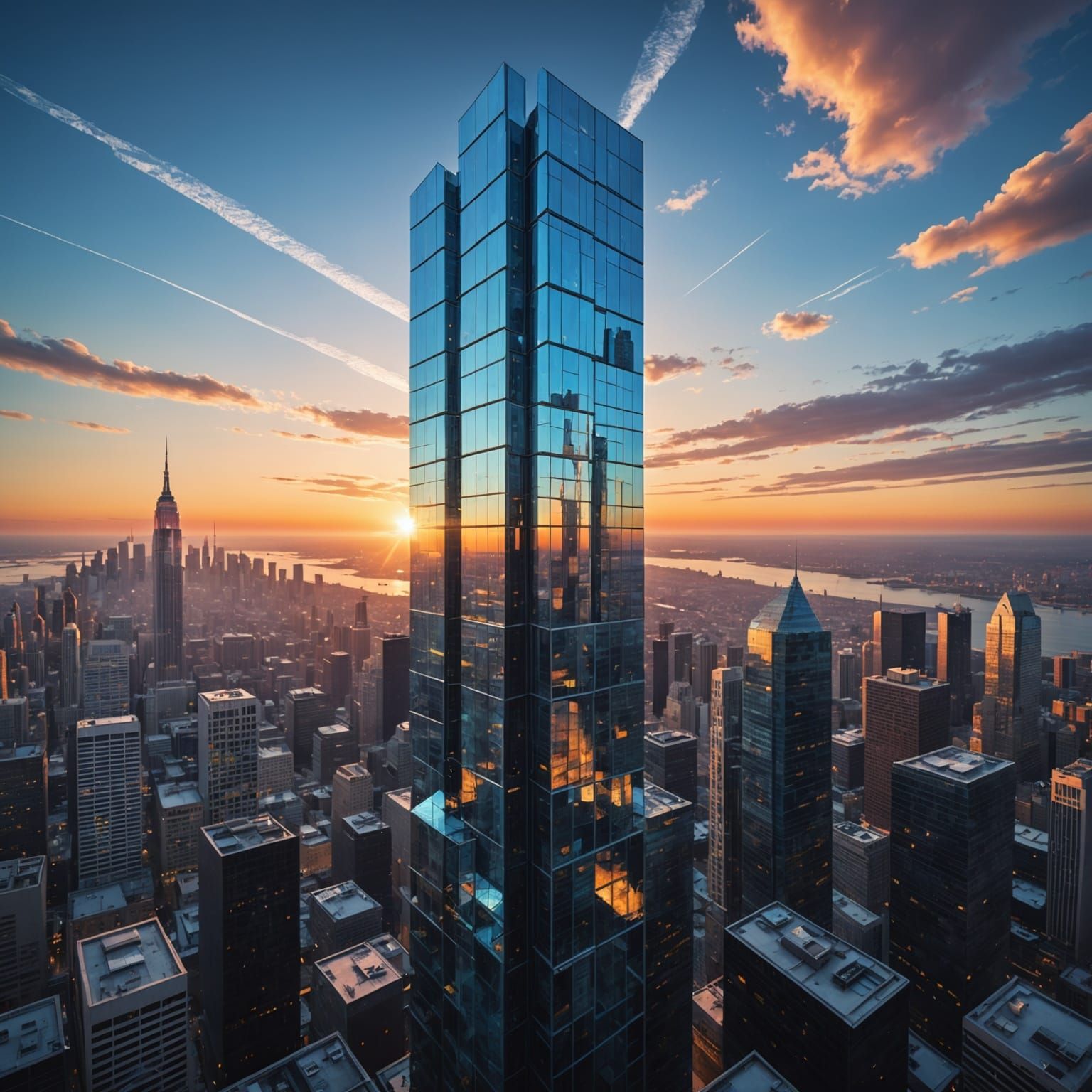 Mirrored Skyscraper at Dawn: Prism Verge