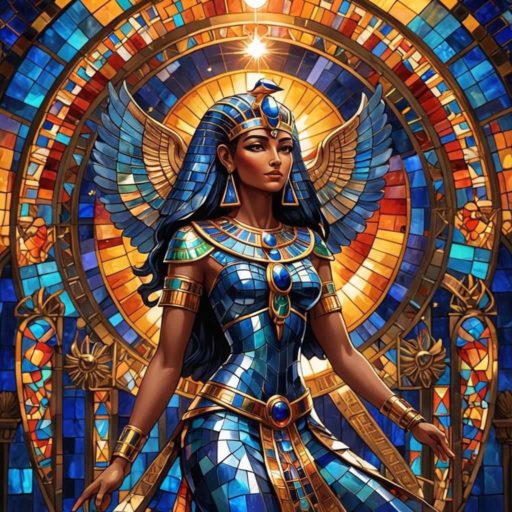 Iridescent Egyptian Goddess Before Pyramid