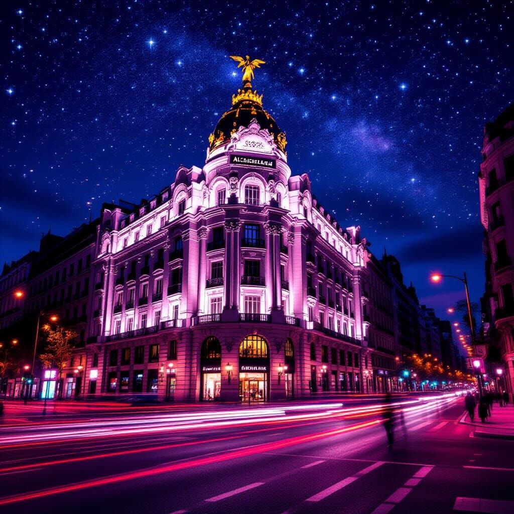 Madrid Stock Exchange at Night: Vertical Exposure