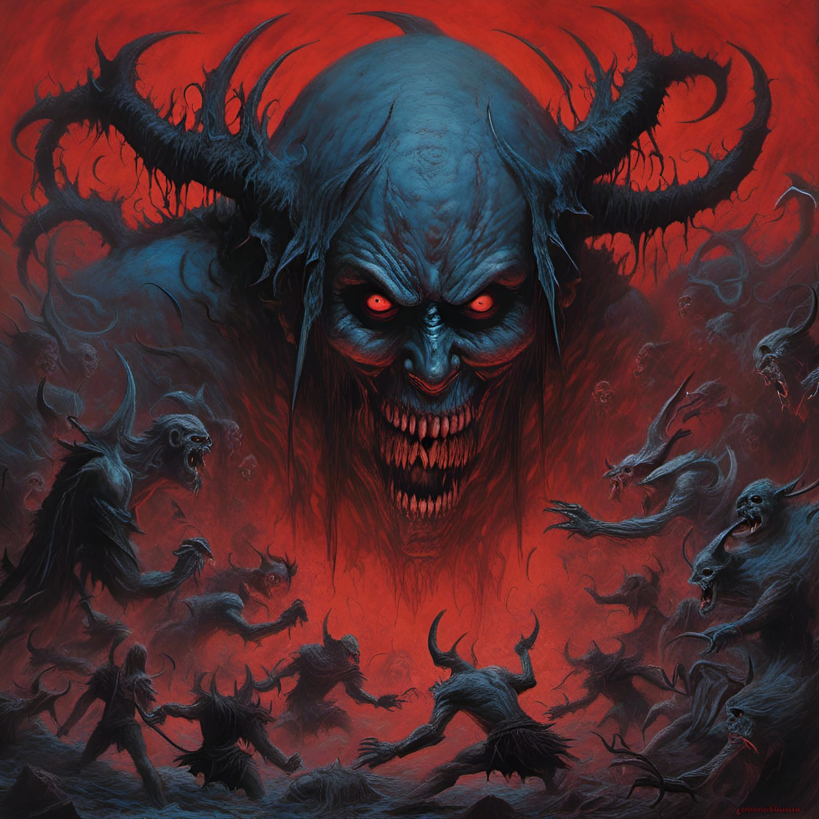 Demonic Confrontation in Psychedelic Horror Style