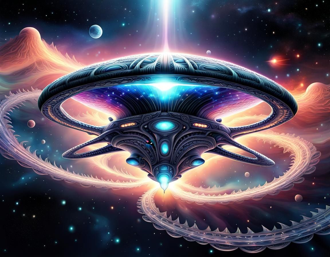 Alien Spaceship in Space with Anime Art Style