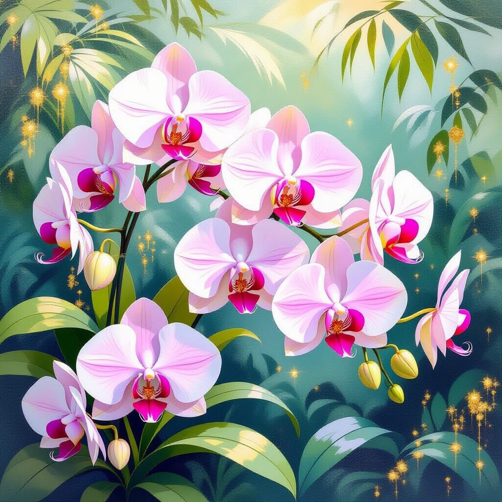 Jungle Orchids in Metamodern Impressionist Rococo Style