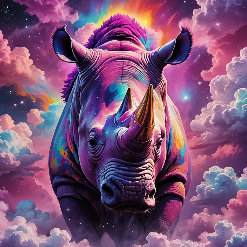 Rainbow Rhino in Cosmic Pop Art Style