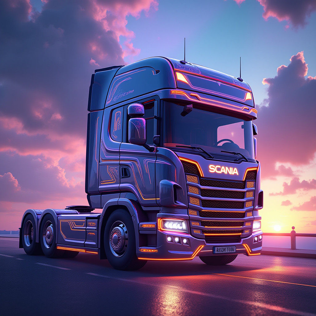 Futuristic Scania Truck in Nebula Concept Art