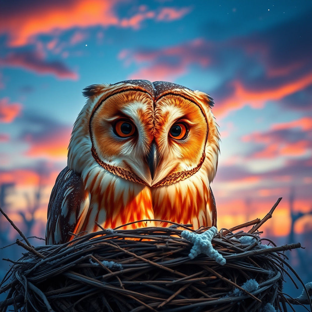 Red Barn Owl at Dusk: Hyper-Realistic Wildlife Art