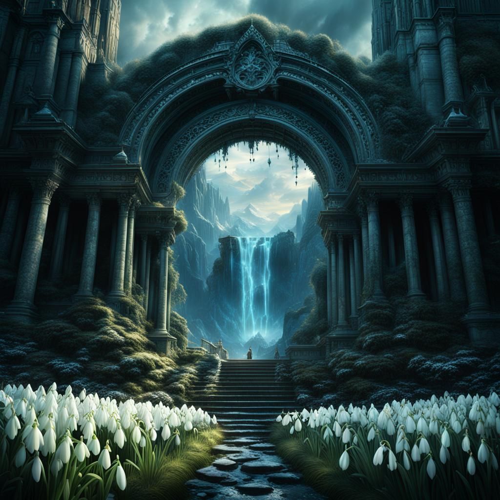 Dramatic Snowdrop Flower in Digital Matte Painting