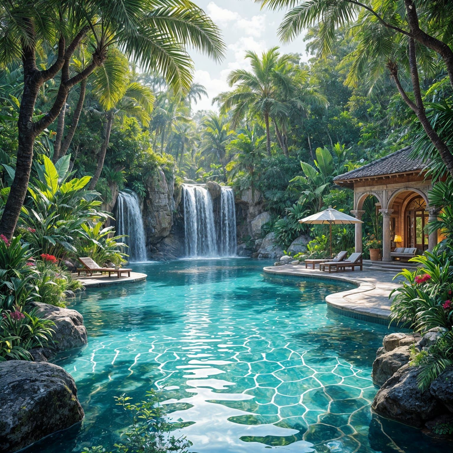 Stunning Outdoor Pool Oasis with Lush Gardens