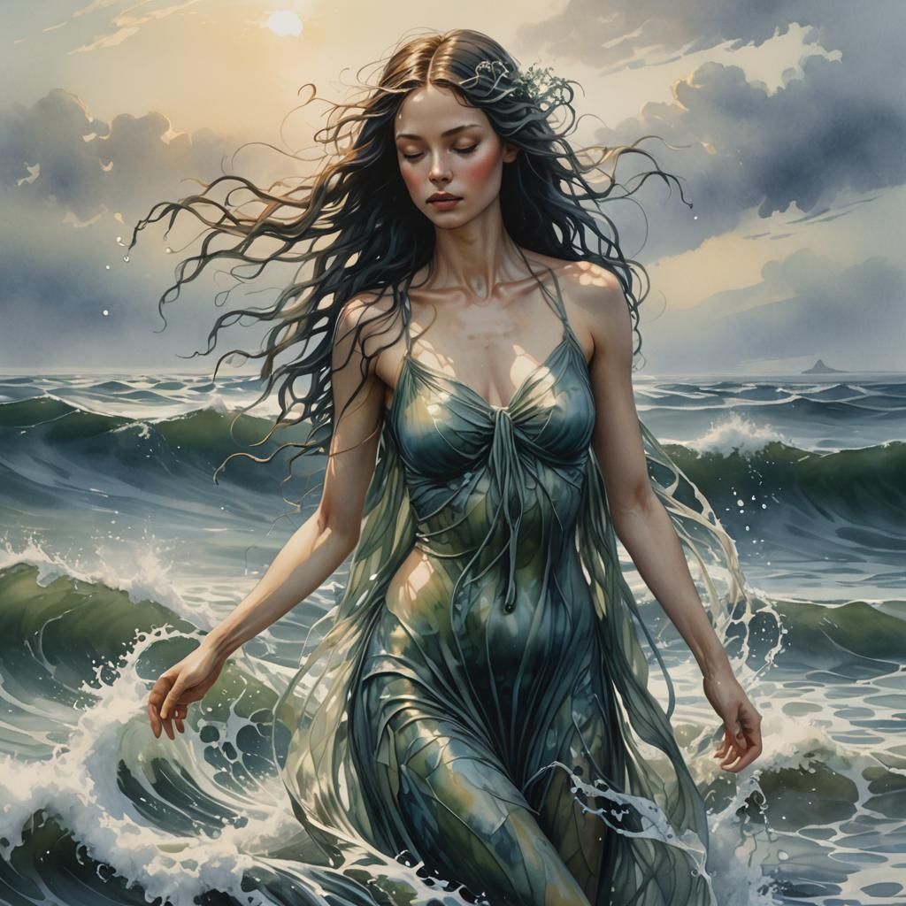 Ethereal Water Nymph Emerges from the Sea