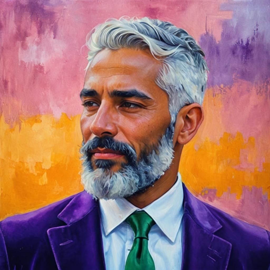 Elegant Man in Purple Velvet Suit, Impressionist Style