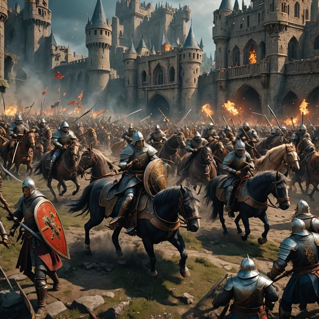 Epic Medieval Battle Scene in Detailed Matte Painting