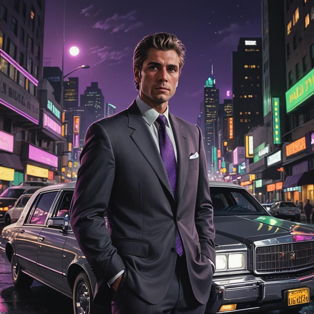 Neon Cityscape at Midnight in a Matte Painting