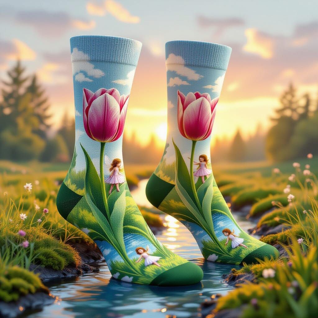 Fairytale Landscape Socks in Gouache Impressionist Style