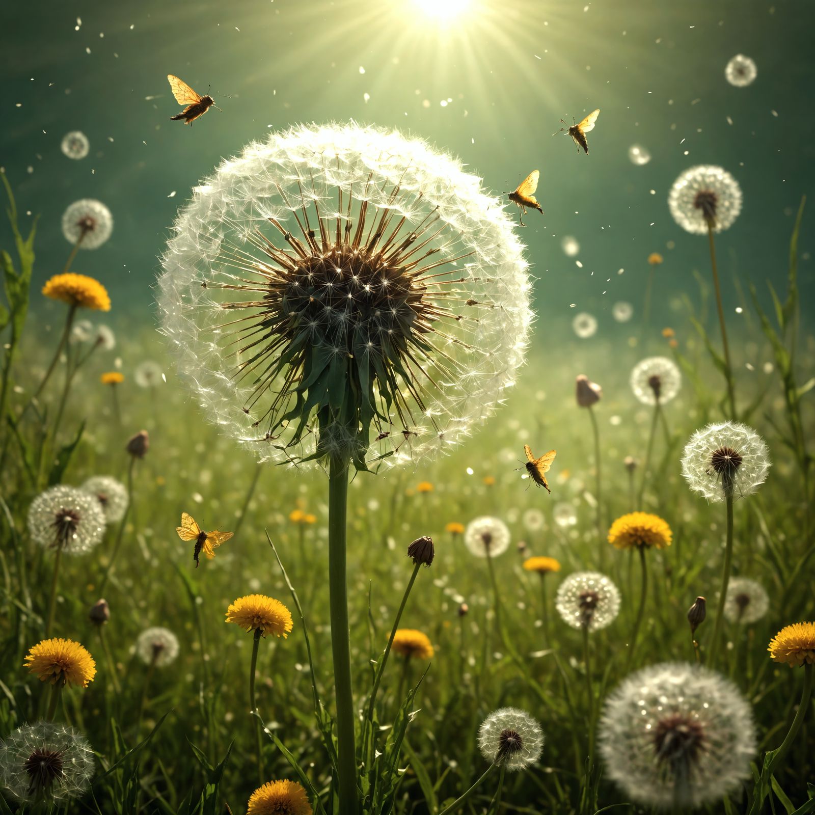 Enchanted Dandelion Fairies in Antique Watercolor Style