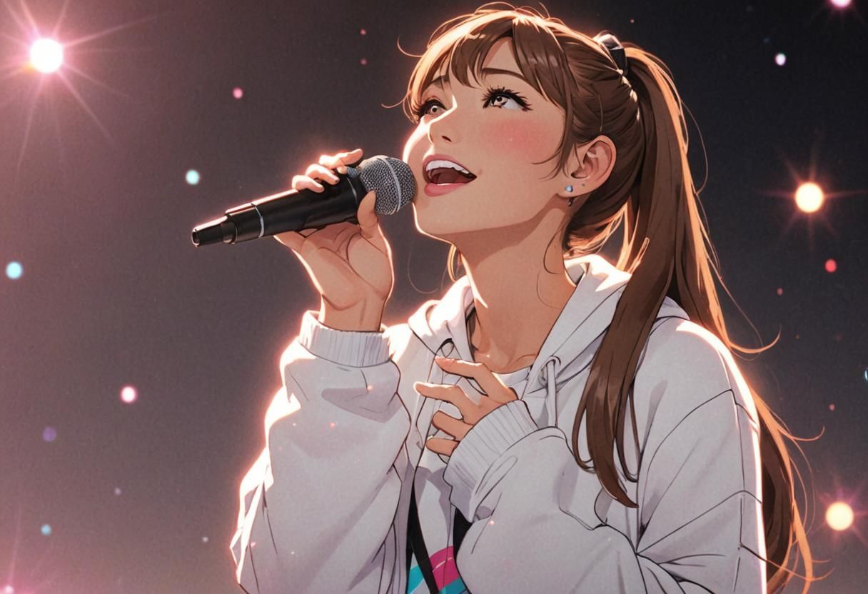 Anime Woman Singing Portrait in Studio Trigger Style