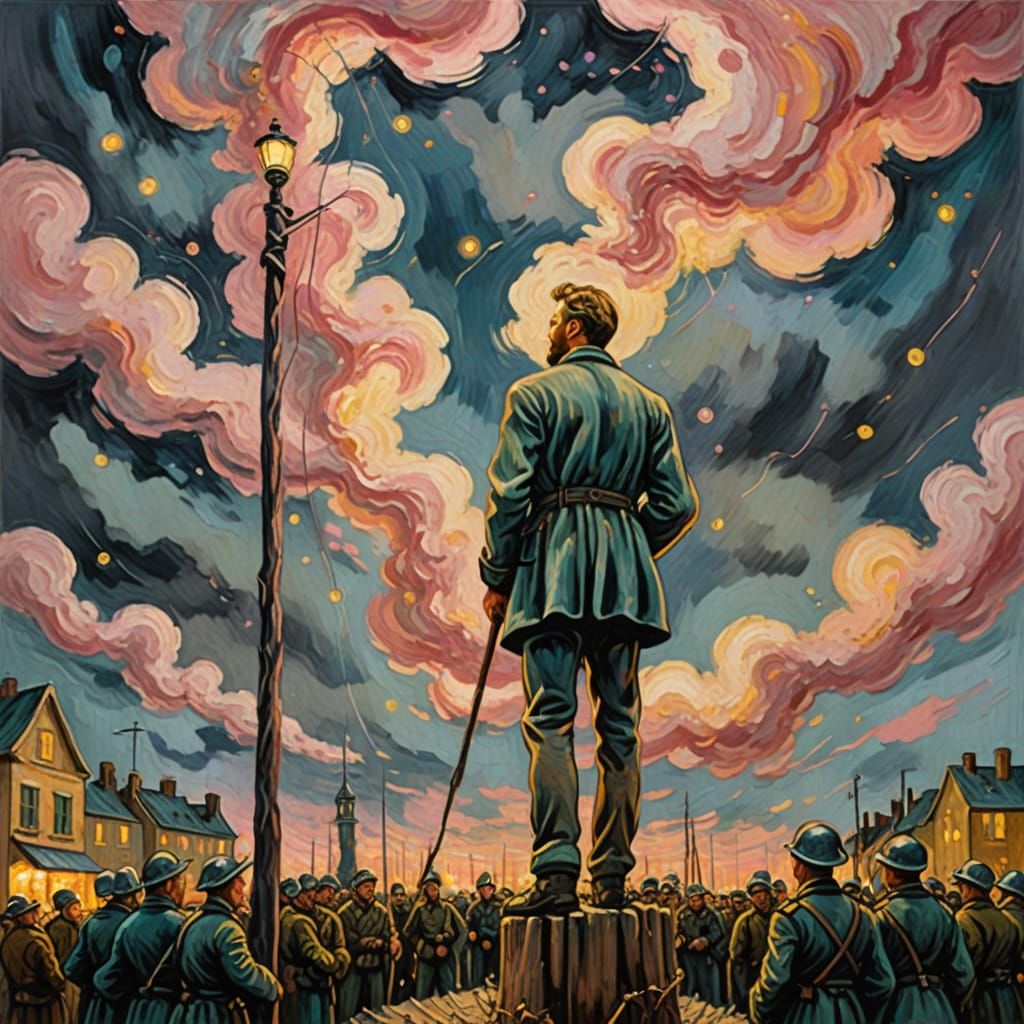 Post-Impressionist Masterpiece: Man on a Pole Surrounded by ...