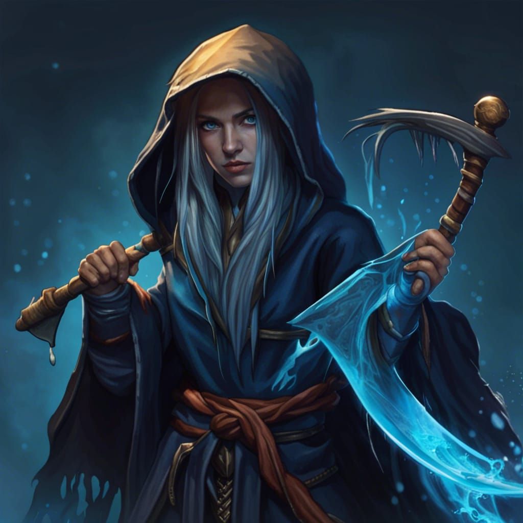 Water Mage with Scythe Fantasy Art