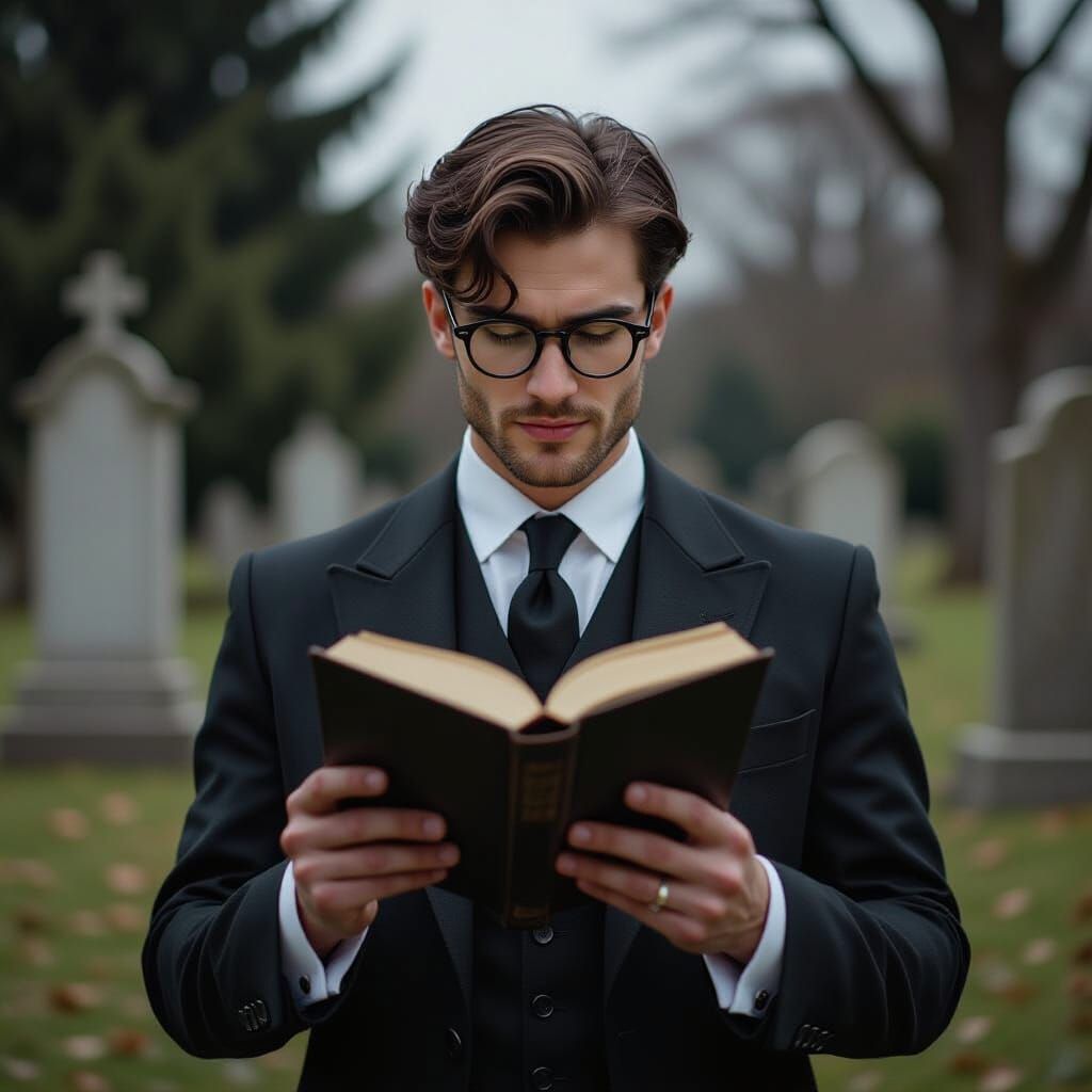 Gothic Gentleman Reading in Cemetery