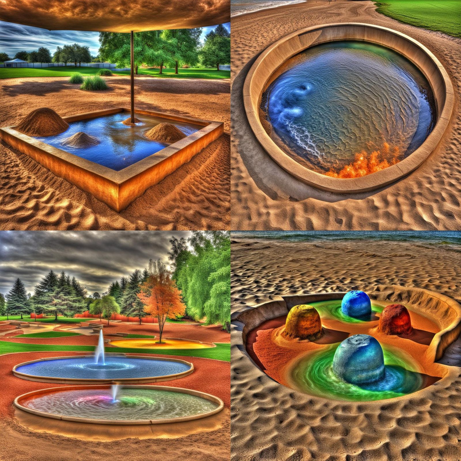 Four Elements Play in Sandbox: Warm HDR Image