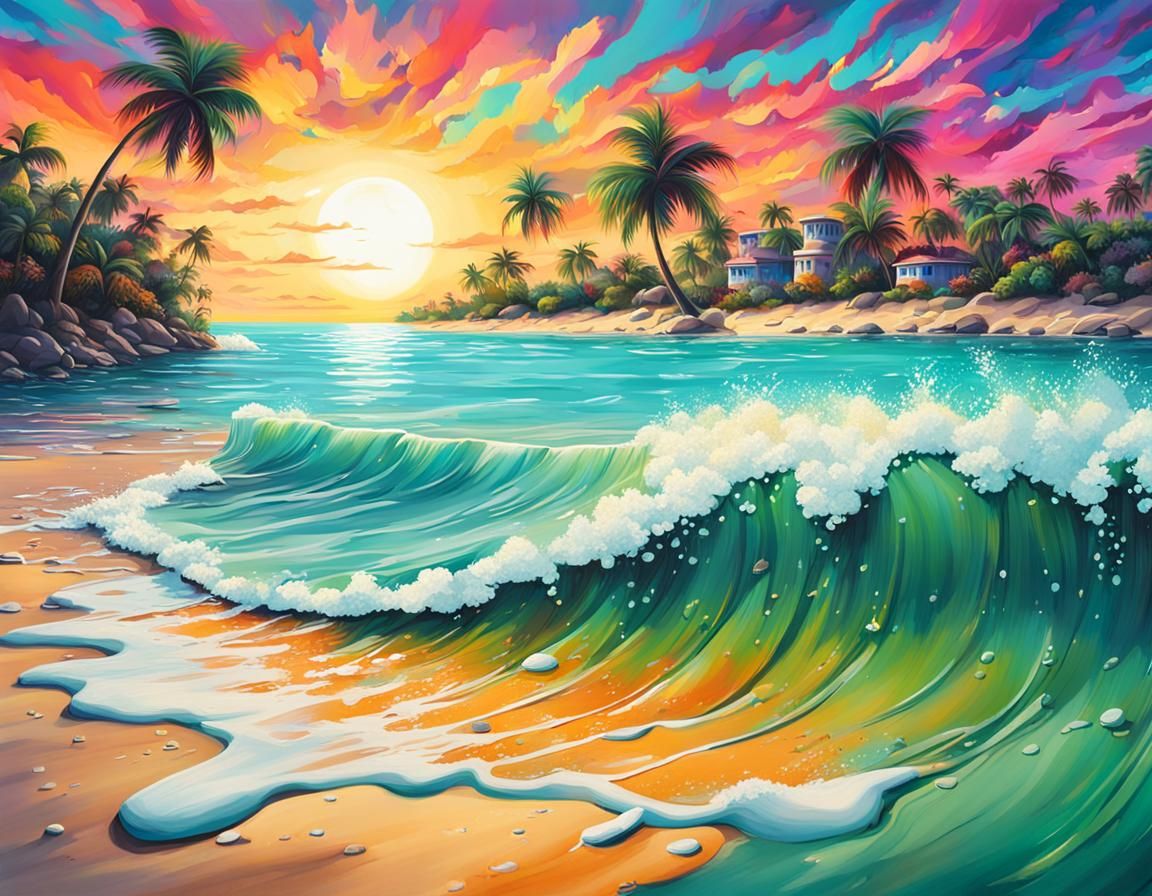 White sand beach, sunset