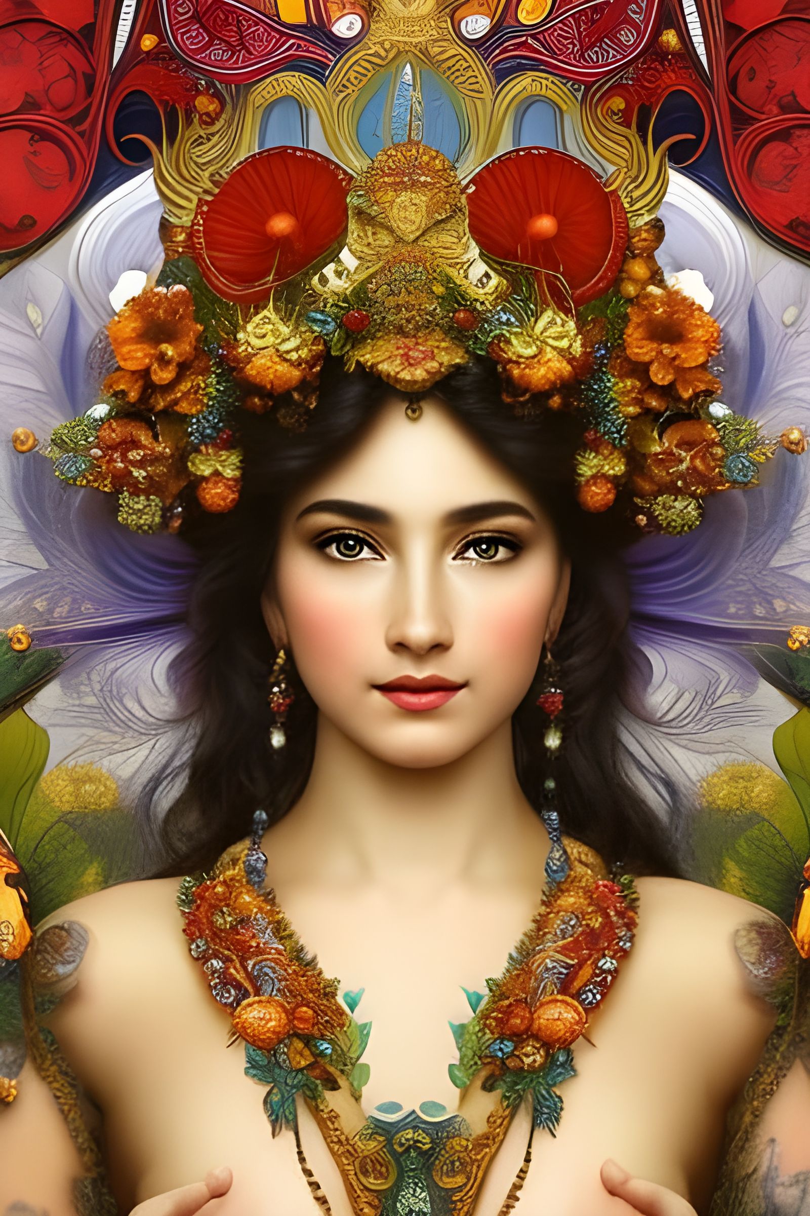 Mushroom Goddess Portrait in Art Nouveau Style