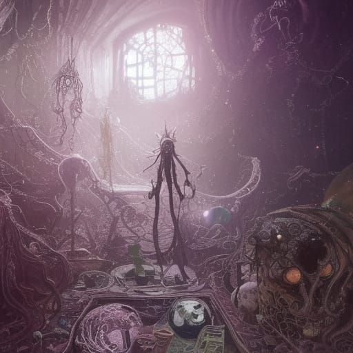 Epic Witch Room with Spirits in Digital Illustration
