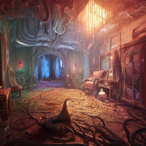 Lovecraftian Witch Room With Spirits, Digital Illustration