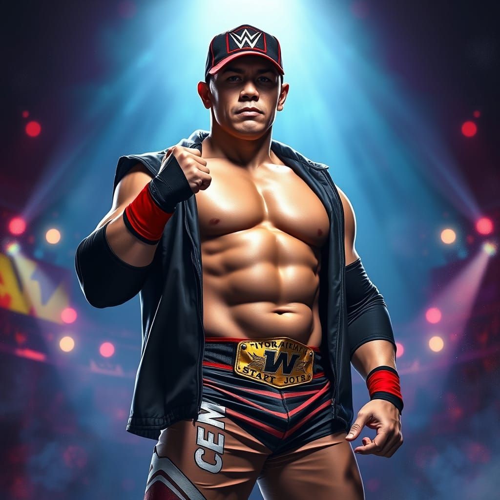 Wrestler Posing in Dramatic Spotlight, Comic Book Style