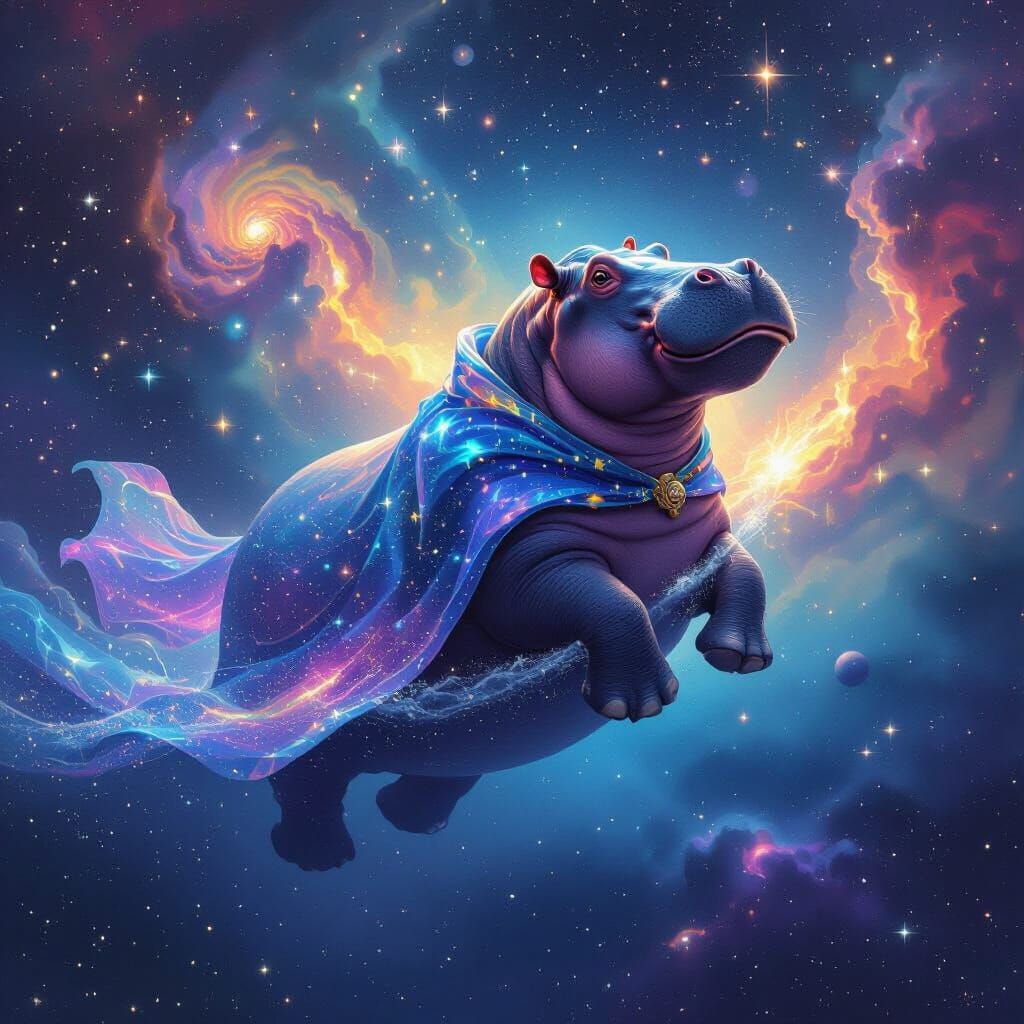 Space Hippopotamus Swims Through Nebula in Digital Painting ...