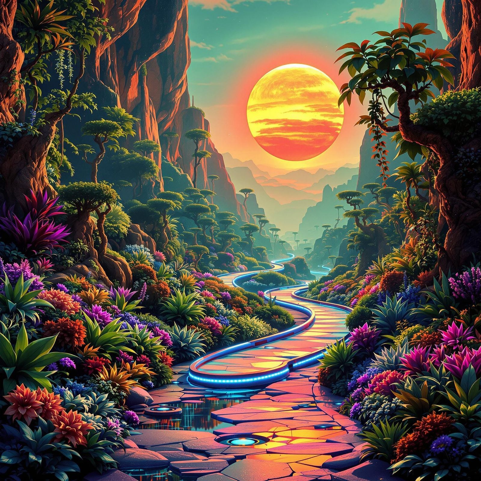 Futuristic Martian Botanical Garden in Matte Painting Style