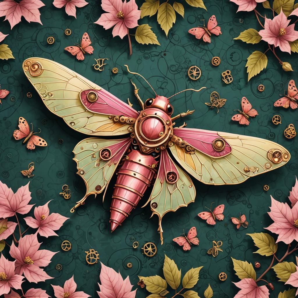 Steampunk Rosy Maple Moth Mechanical Marvel