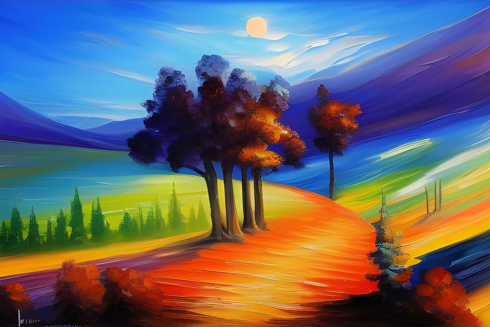 Mountain Valley in Expressionist Oil Painting Style