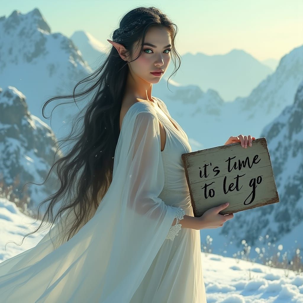 Ethereal Elven Woman in Winter Wonderland