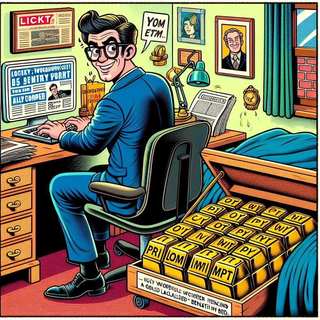 Comic Style Man Hiding Gold Bricks Digital Art