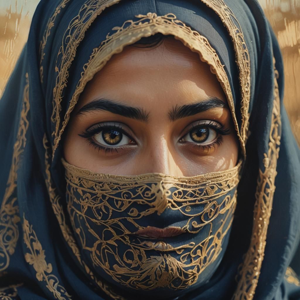 Beautiful Woman in Niqab: Cinematic Film Still
