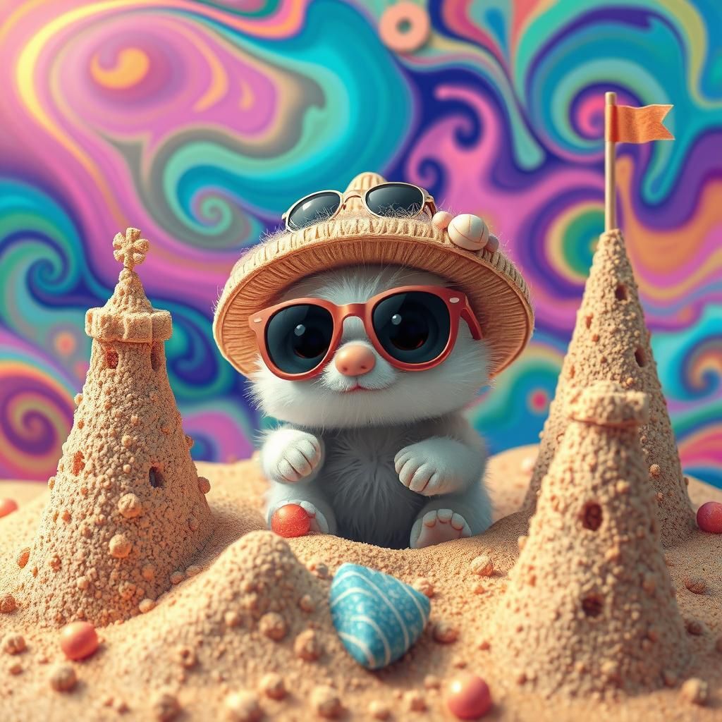 Adorable Creature Builds Sandcastle in Surreal Style