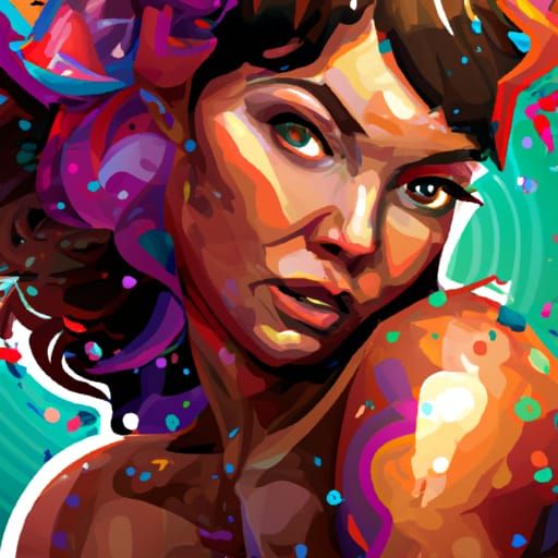 Bikini Model Portrait in Vibrant, Detailed Art Style