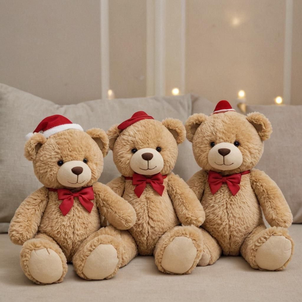 Three Adorable Teddy Bears in a Cozy Room