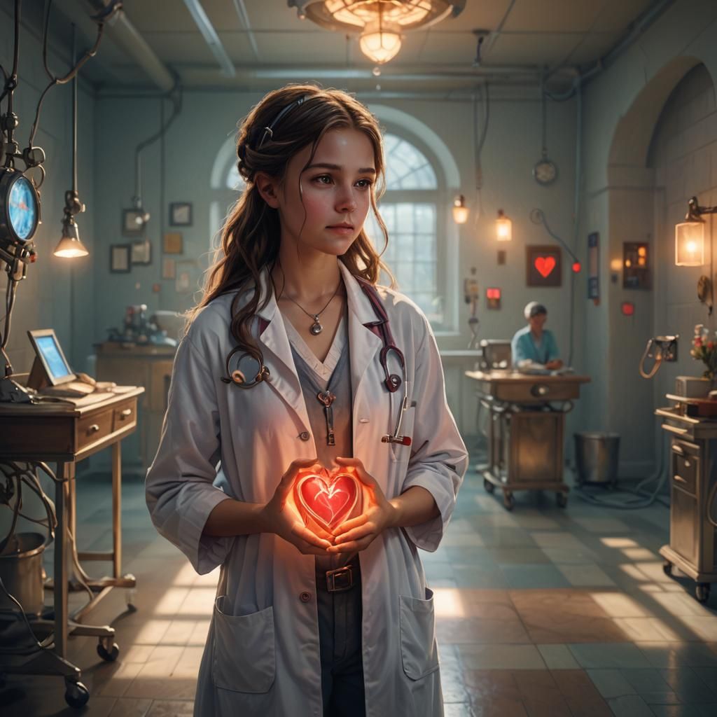 Mystical Hospital Ward: Girl with Glowing Heart