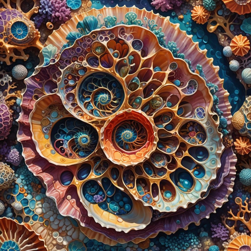 Coral Reef Inside Seashell: Surreal Concept Art