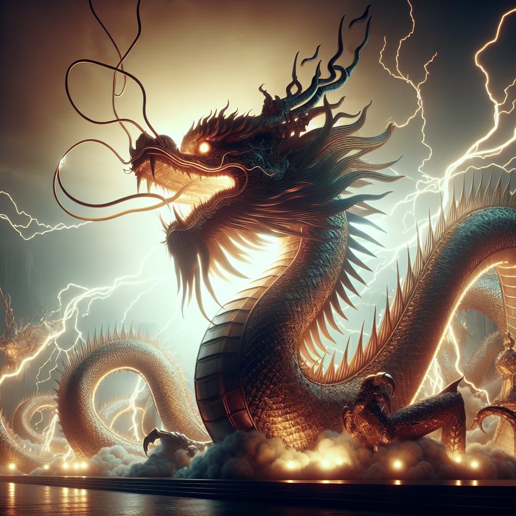 Majestic Lightning Dragon in Golden Hour Cinematic Style