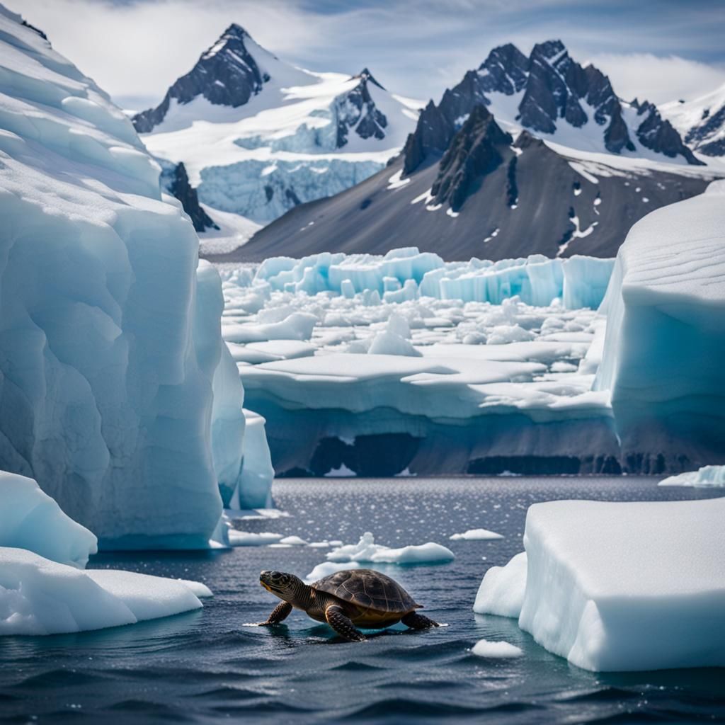 Tiny Turtle in Antarctica Glacial Landscape