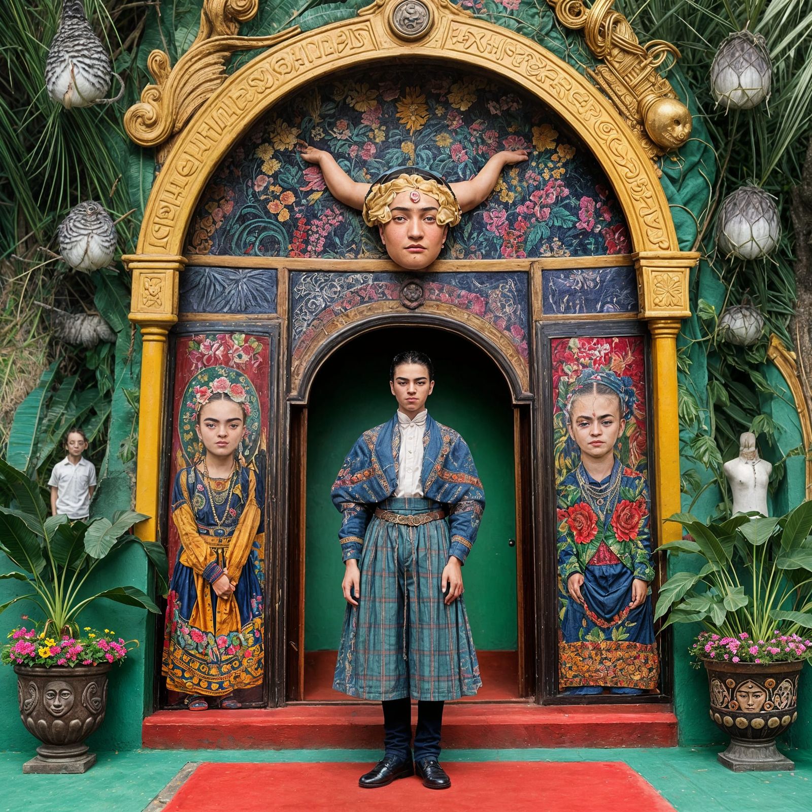 Mexican-Inspired School Uniforms in a Vibrant Artistic Style