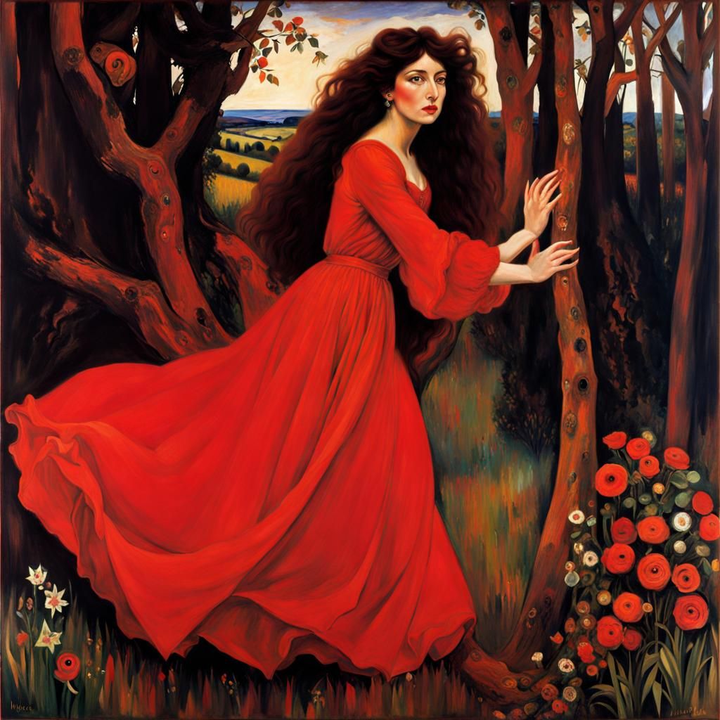Woman in Red Dress: Classical Art Styles