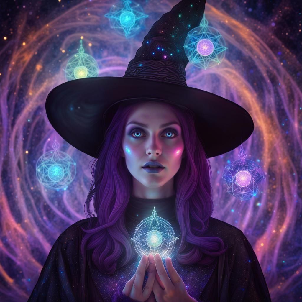 Cosmic Witches: A Holographic Astral Illustration