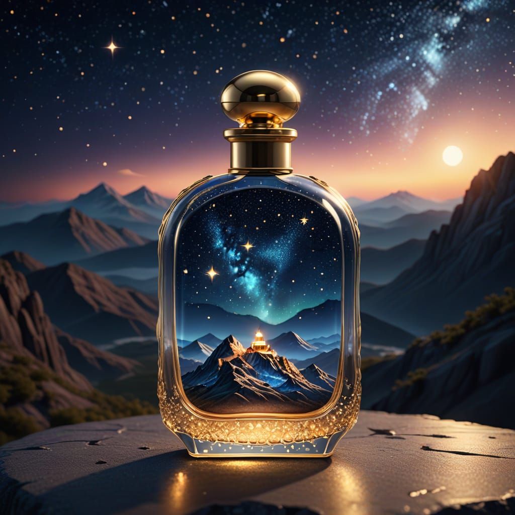 Surreal Perfume Bottle Radiates Majestic Night Sky