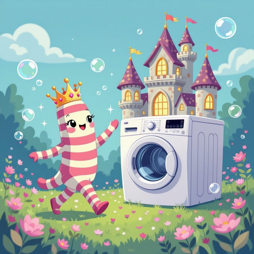 Princess Sock Waltzes with Castle Dryer in Pastel Cartoon St...