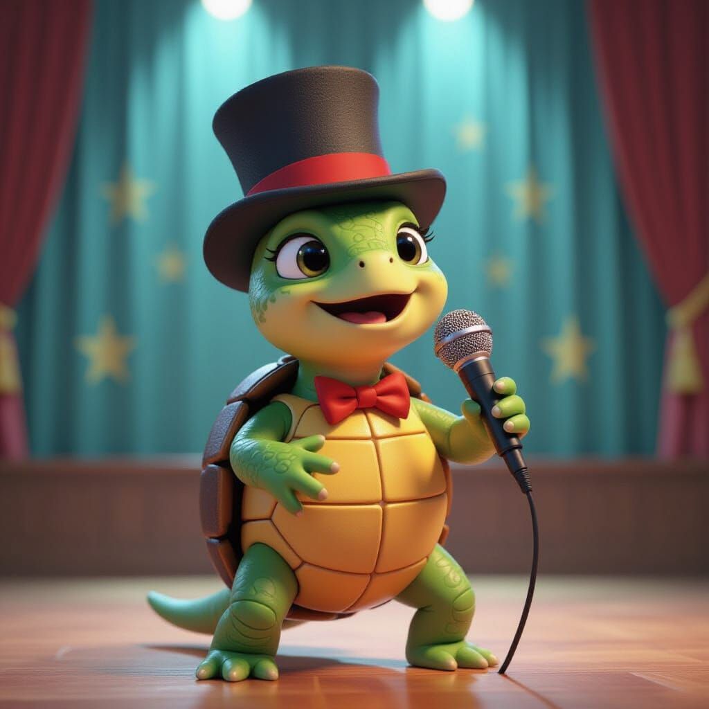 Singing Turtle at School Talent Show in Pixar Style
