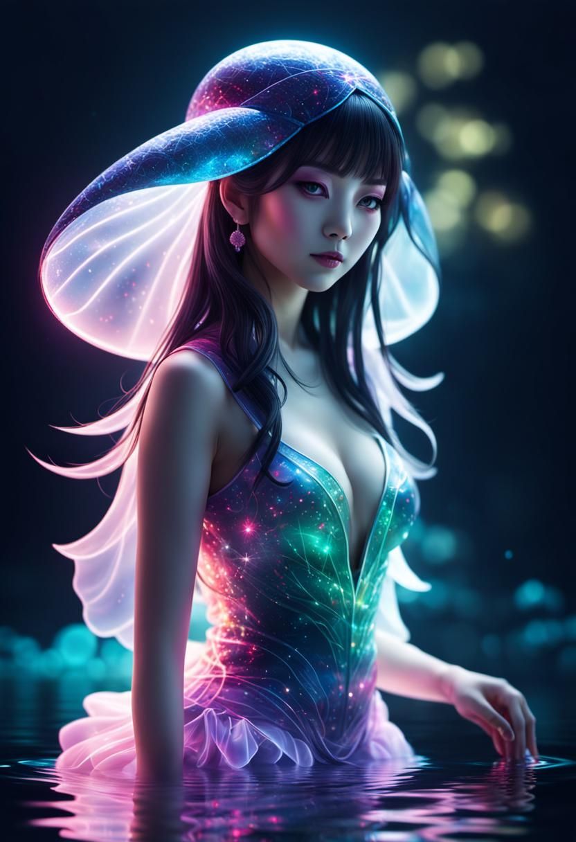 Neon Japanese Goddess in Bunny Costume