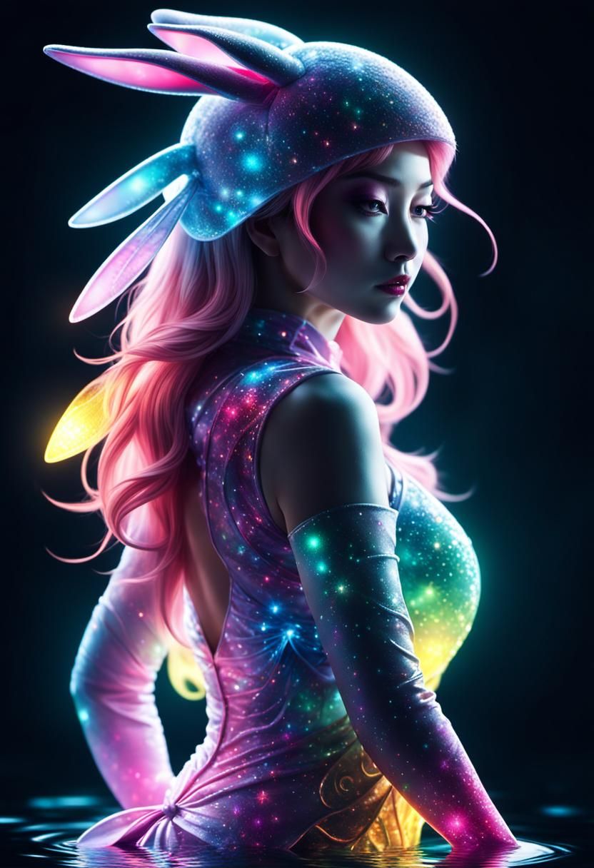 Japanese Goddess in Bunny Costume, Digital Art